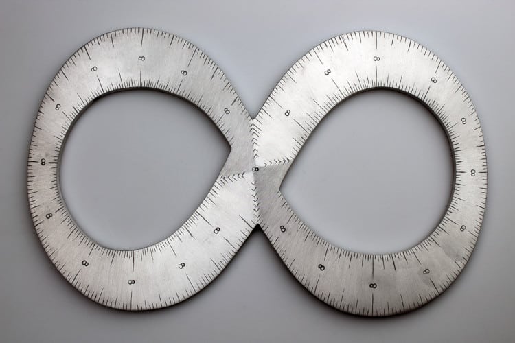 Infinity sign-shaped custom made metal measuring instrument by Rick Salafia