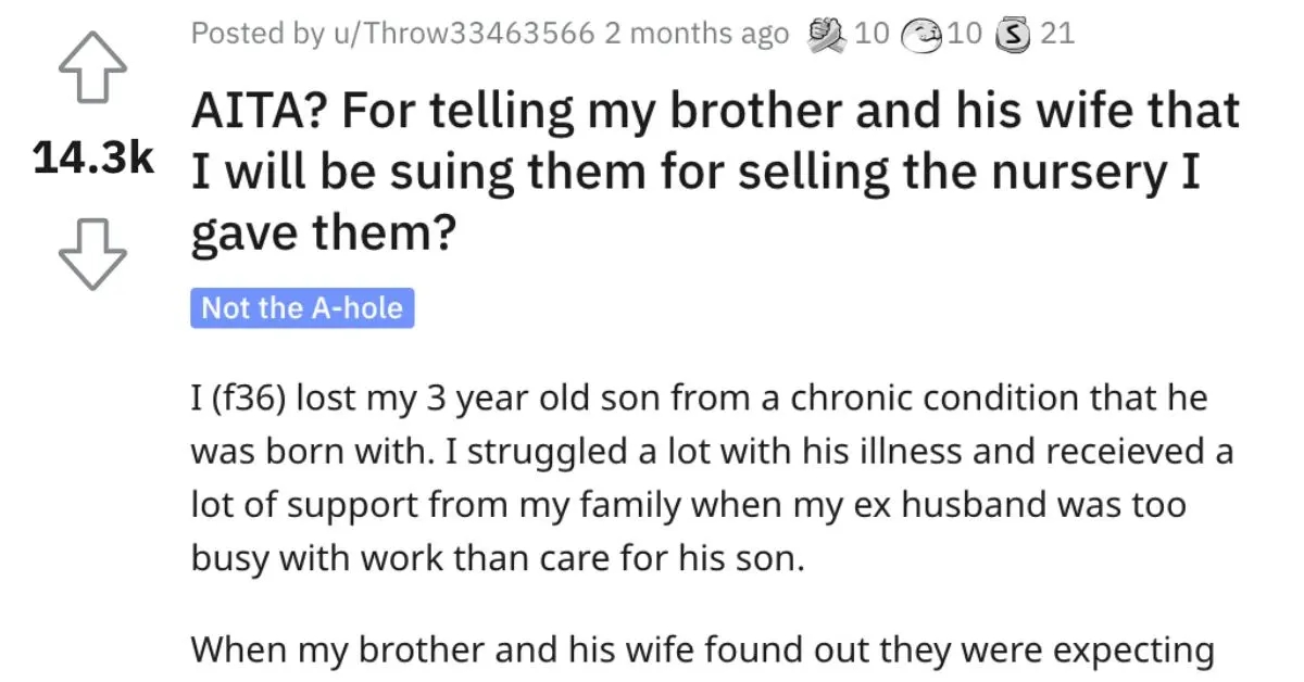  Woman Asks if Shes Wrong for Suing Her Brother and His Wife